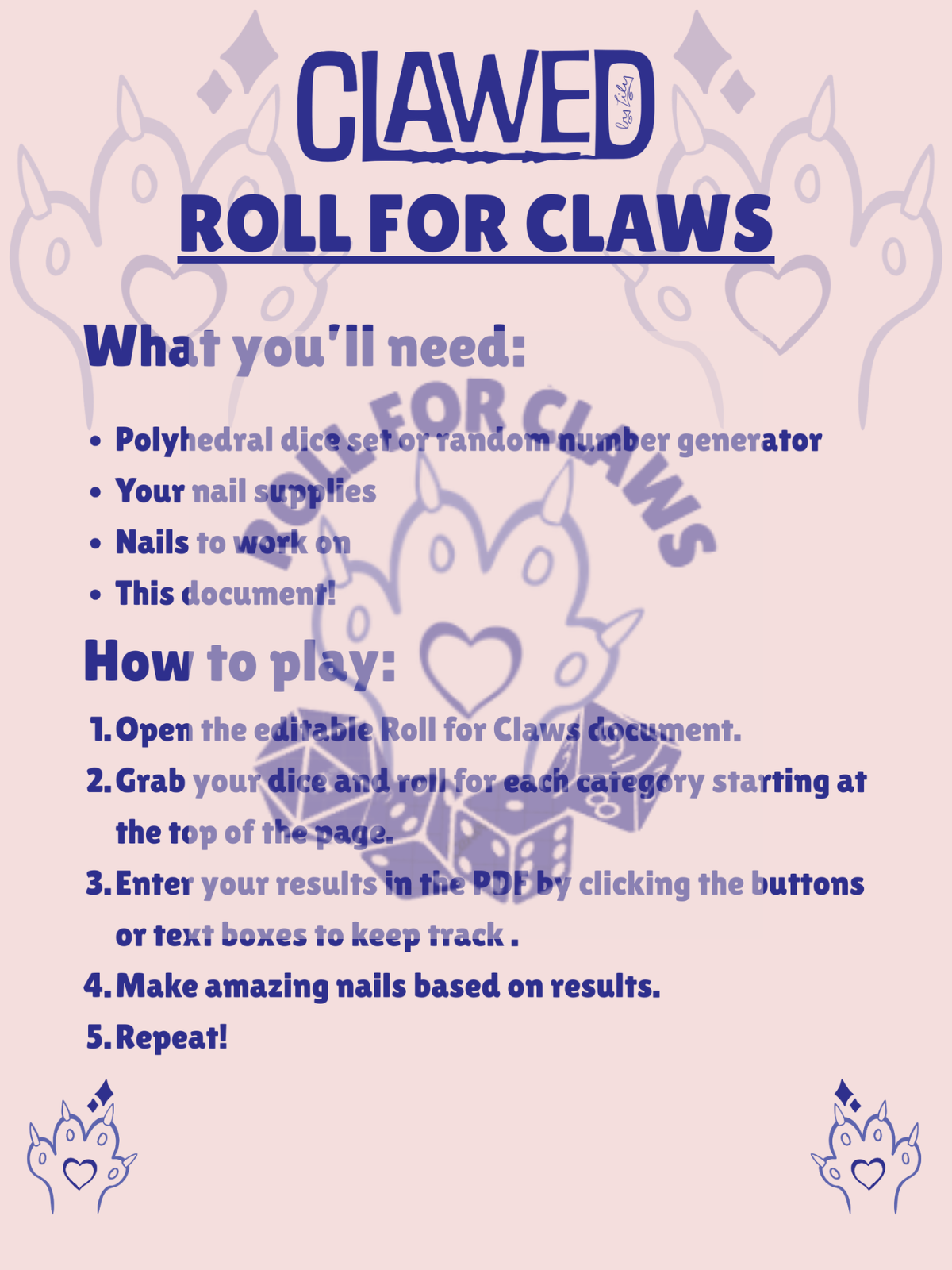 Roll for Claws - Printable + Fillable PDFs!
